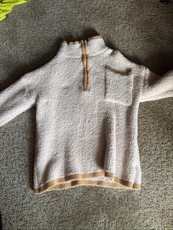 Pink Lily Sweaters - Pink Lily Cream Pullover Sweater with Tan Trim
